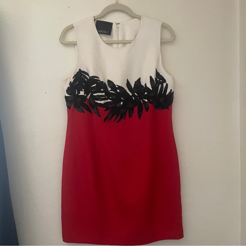 Carlisle Black Label Cocktail Dress Size 10 Red White Black Beaded Appliqués